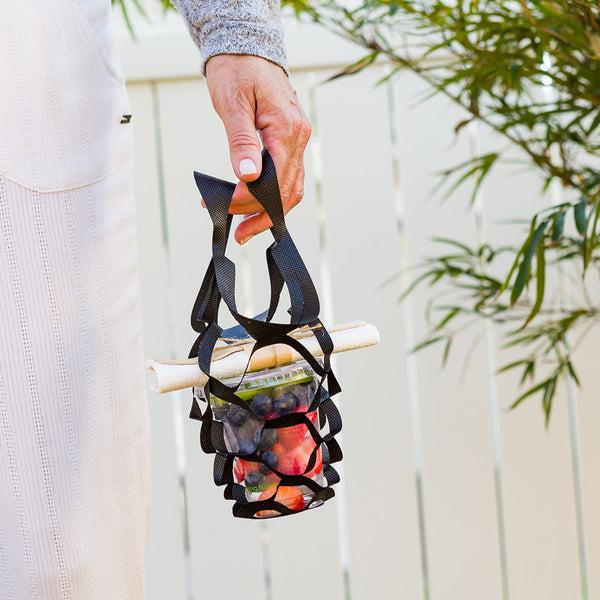 Restaurantware Bag Tek Black Small Net Take Out Bag - 7 3/4" X 7 3/4" - 100 Count Box