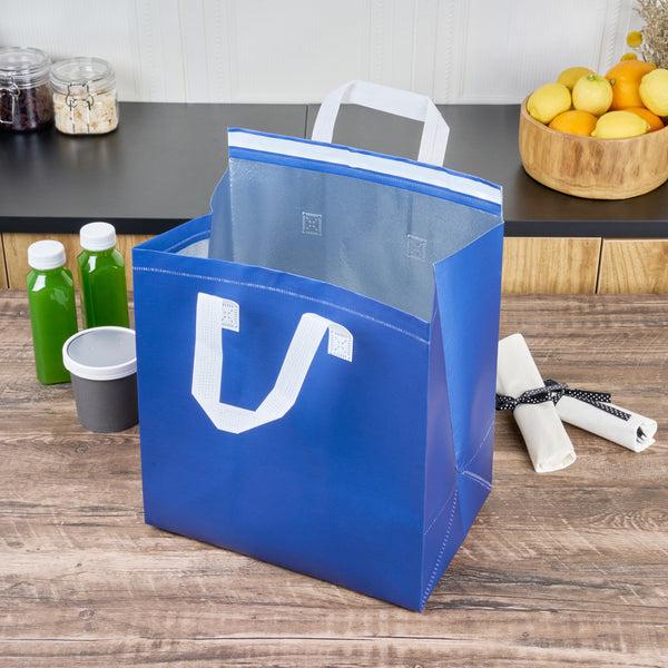 Restaurantware Bag Tek Blue Insulated Take Out Bag - Tamper-Evident - 11 3/4" X 7 3/4" X 12 1/2" - 100 Count Box