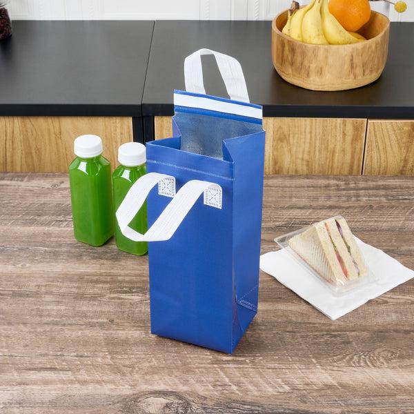 Restaurantware Bag Tek Blue Insulated Take Out Bag - Tamper-Evident - 4 3/4" X 4" X 11" - 100 Count Box