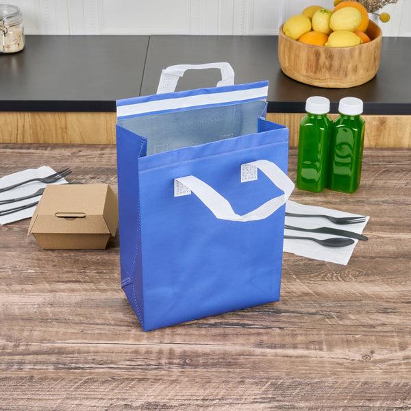 Restaurantware Bag Tek Blue Insulated Take Out Bag - Tamper-Evident - 8 1/4" X 4 1/4" X 10 3/4" - 100 Count Box