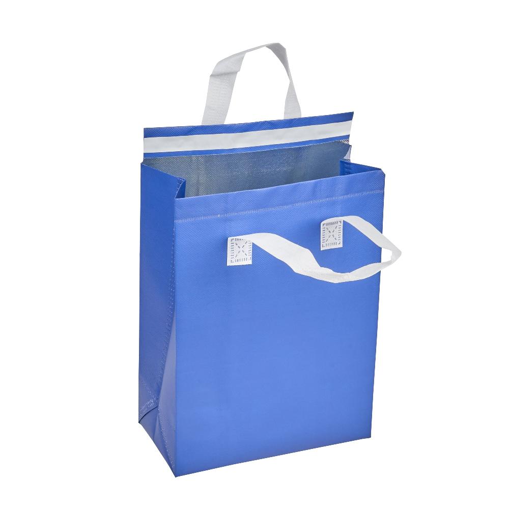 restaurantware Bag Tek Blue Insulated Take Out Bag - Tamper-Evident - 8 1/4" x 4 1/4" x 10 3/4" - 100 count box
