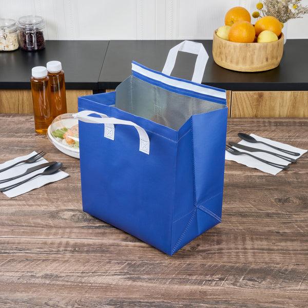 Restaurantware Bag Tek Blue Insulated Take Out Bag - Tamper-Evident - 10 1/4" X 6 3/4" X 11" - 100 Count Box