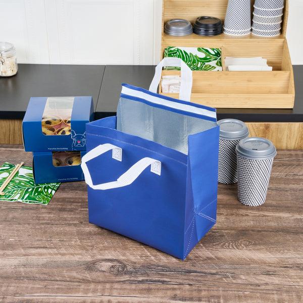 Restaurantware Bag Tek Blue Insulated Take Out Bag - Tamper-Evident - 9 1/2" X 6" X 10 1/4" - 100 Count Box