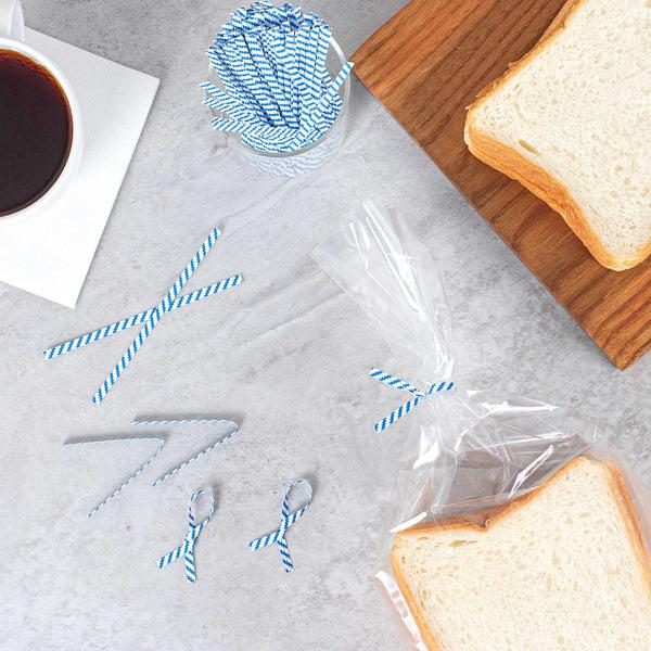 Restaurantware Bag Tek Blue Stripe Paper Twist Tie / Bag Tie - Laminated - 4" - 50000 Count Box
