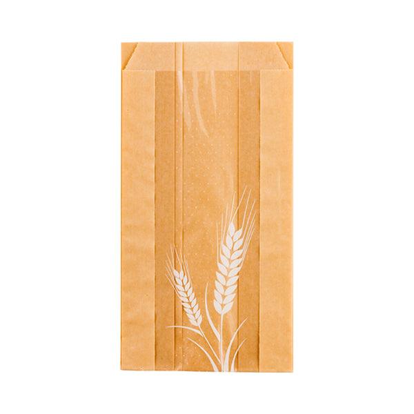 Restaurantware Bag Tek Brown Paper Bread Bag - Micro-Perforated Greaseproof Wheat Pattern - 4 1/2" X 2 1/2" X 8 1/2" - 100 Count Box