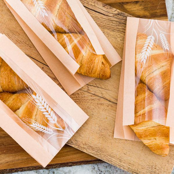 Restaurantware Bag Tek Brown Paper Bread Bag - Micro-Perforated Greaseproof Wheat Pattern - 4 1/2" X 2 1/2" X 8 1/2" - 100 Count Box