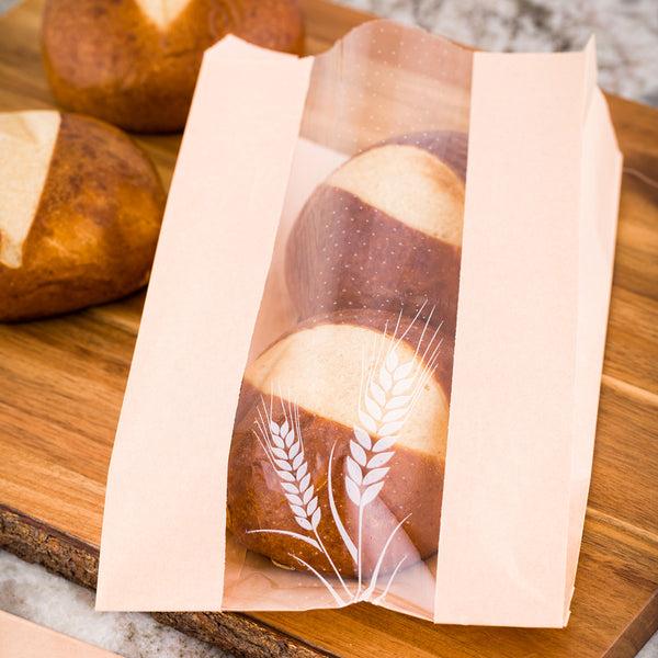 Restaurantware Bag Tek Brown Paper Bread Bag - Micro-Perforated Greaseproof Wheat Pattern - 6" X 2 3/4" X 10" - 100 Count Box