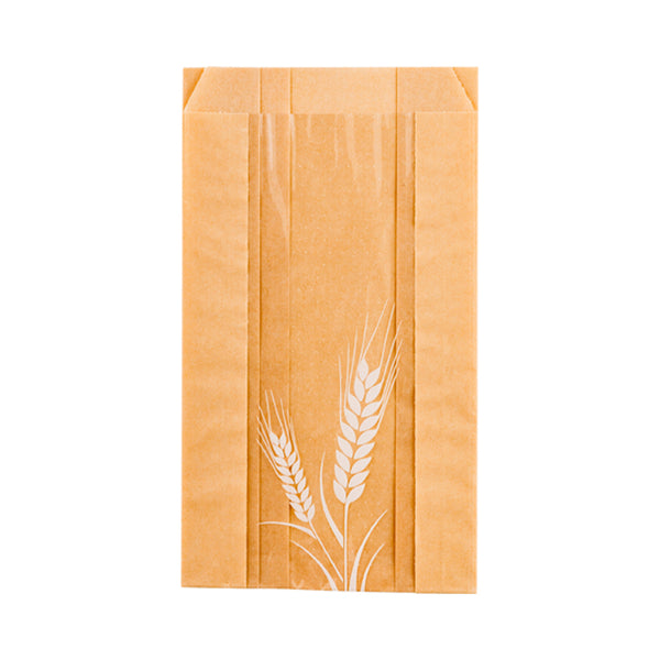Restaurantware Bag Tek Brown Paper Bread Bag - Micro-Perforated Greaseproof Wheat Pattern - 4 3/4" X 2 3/4" X 8 1/2" - 100 Count Box
