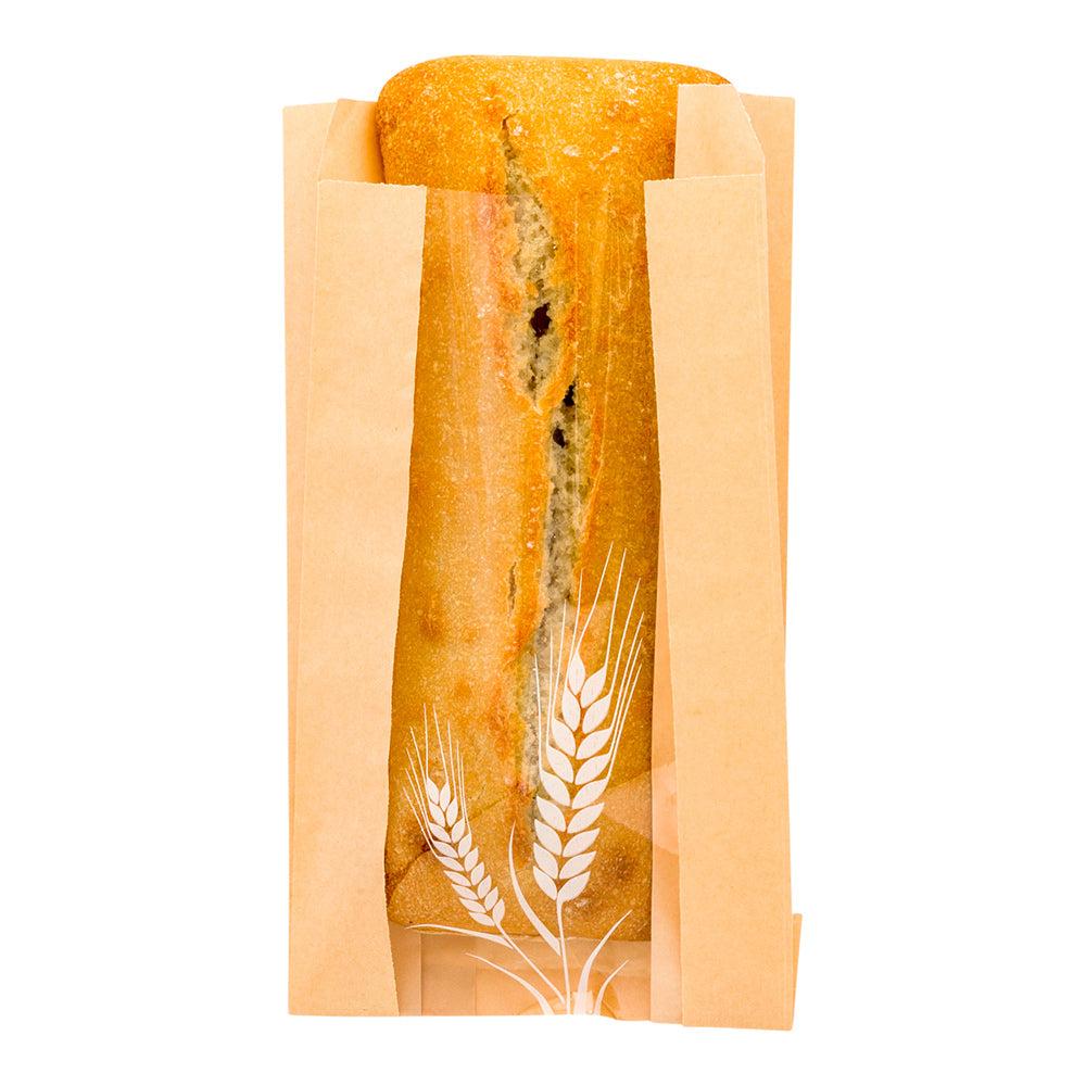 restaurantware Bag Tek Brown Paper Bread Bag - Micro-Perforated Greaseproof Wheat Pattern - 4 3/4" x 2 3/4" x 8 1/2" - 100 count box