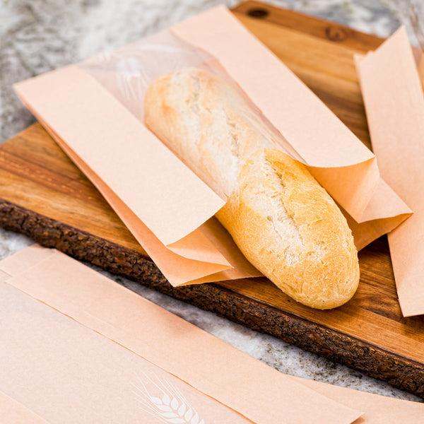 Restaurantware Bag Tek Brown Paper Bread Bag - Micro-Perforated Greaseproof Wheat Pattern - 5 3/4" X 2 3/4" X 11 1/2" - 100 Count Box