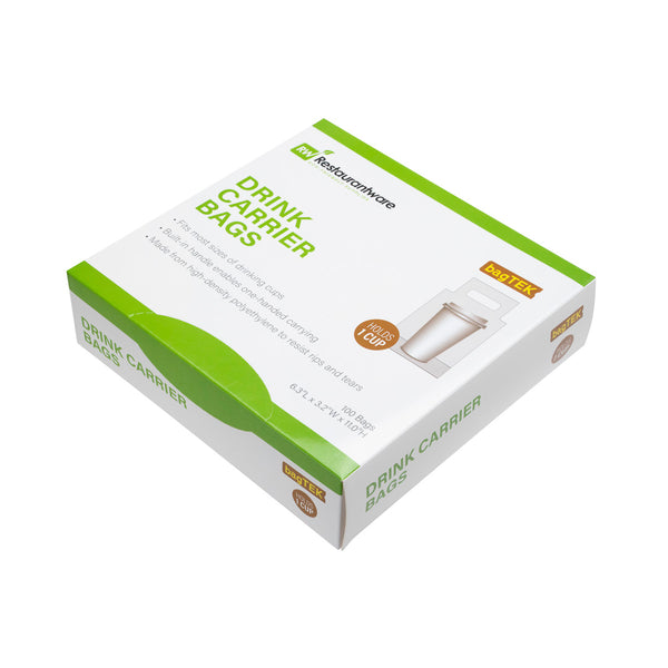 Restaurantware Bag Tek Clear Plastic Drink Carrier Bag - Fits 1 Cup - 6 1/4" X 3 1/4" X 11" - 100 Count Box