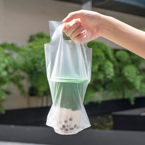 Restaurantware Bag Tek Clear Plastic Drink Carrier Bag - Fits 1 Cup - 6 1/4" X 3 1/4" X 11" - 100 Count Box