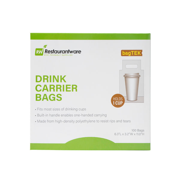 Restaurantware Bag Tek Clear Plastic Drink Carrier Bag - Fits 1 Cup - 6 1/4" X 3 1/4" X 11" - 100 Count Box
