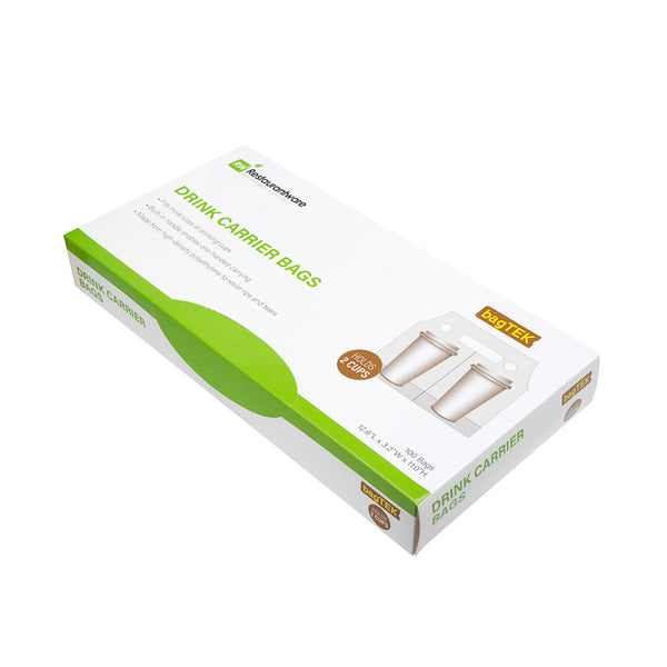 Restaurantware Bag Tek Clear Plastic Drink Carrier Bag - Fits 2 Cups - 12 1/2" X 3 1/4" X 11" - 100 Count Box