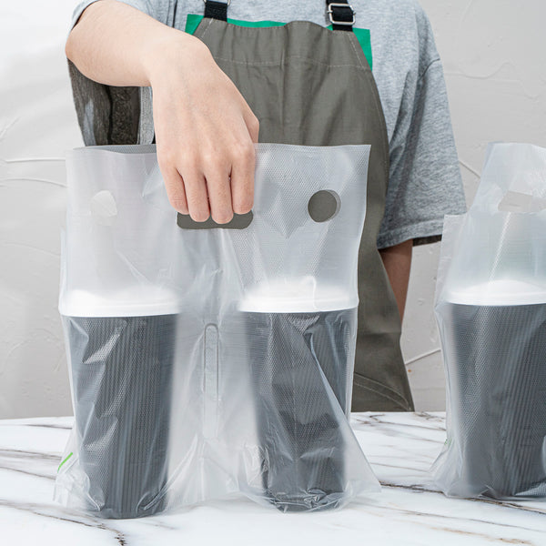 Restaurantware Bag Tek Clear Plastic Drink Carrier Bag - Fits 2 Cups - 12 1/2" X 3 1/4" X 11" - 100 Count Box