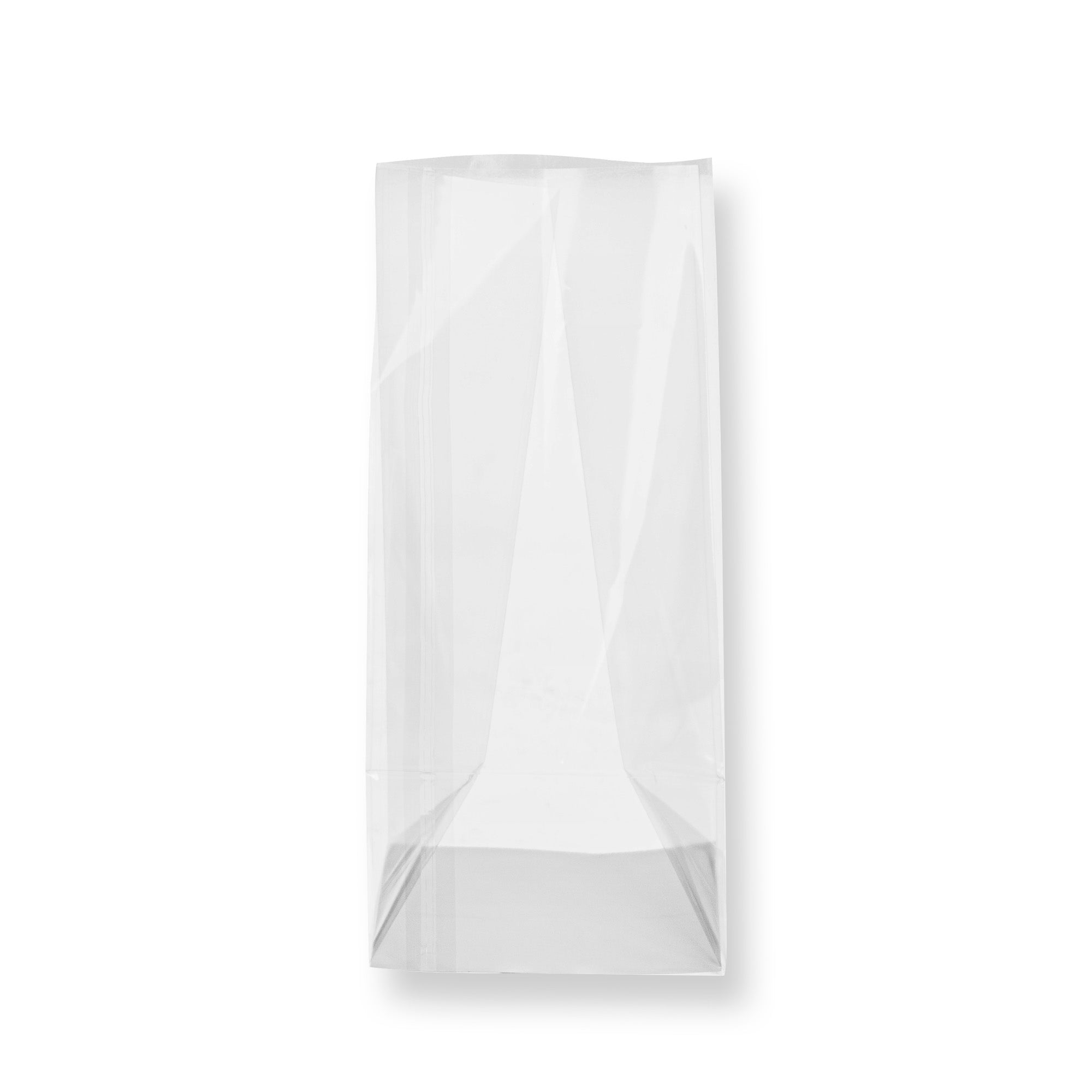 restaurantware Bag Tek Clear Plastic Gusset Bag - Flat Bottom Paper Insert Heat Sealable - 4" x 4" x 9" - 100 count box
