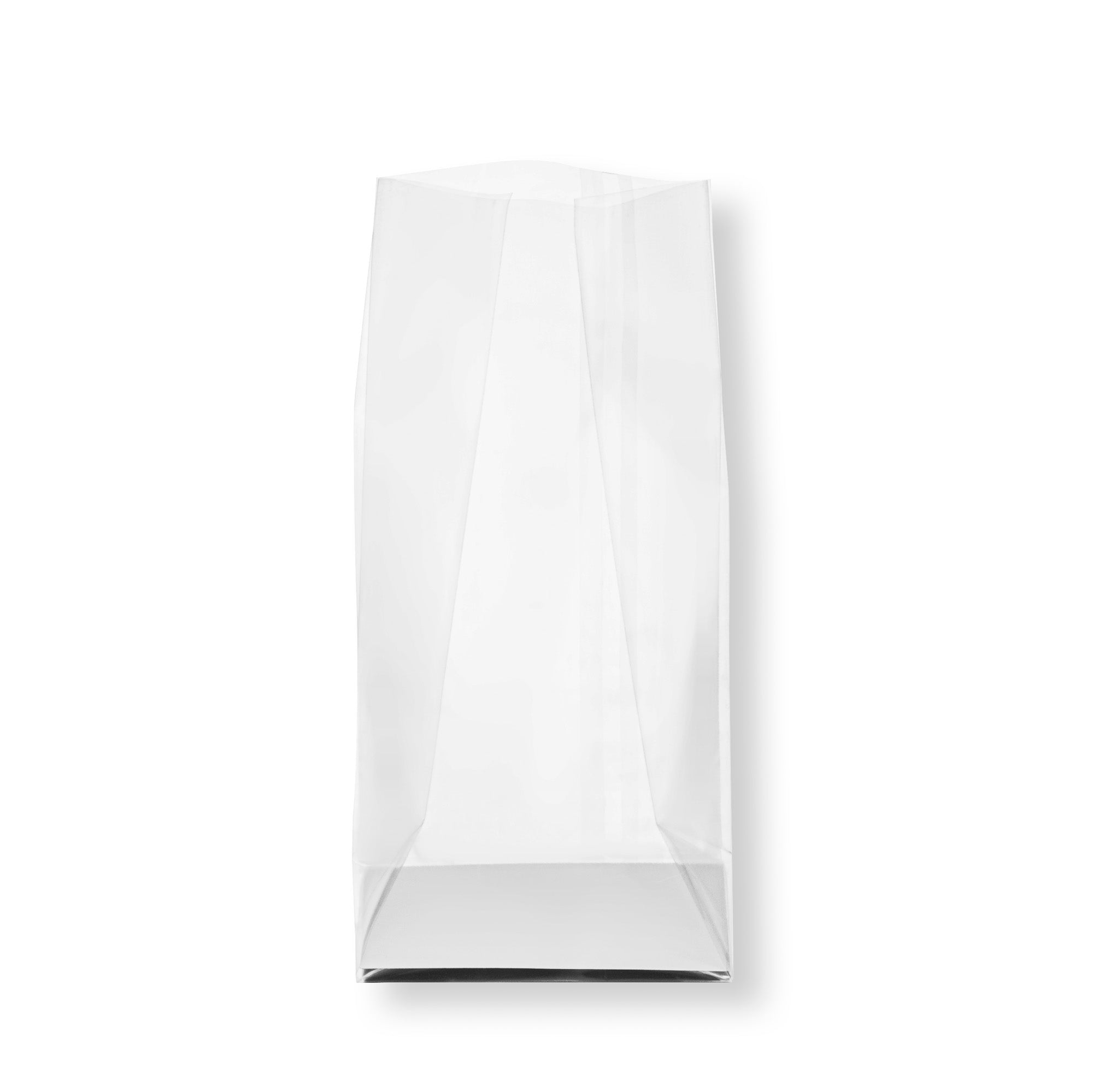 restaurantware Bag Tek Clear Plastic Gusset Bag - Flat Bottom Paper Insert Heat Sealable - 3" x 2" x 8" - 100 count box