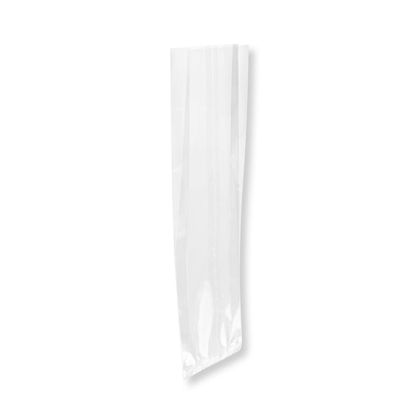 Restaurantware Bag Tek Clear Plastic Gusset Bag - High Clarity Heat Sealable - 3 3/4" X 1 1/4" X 12" - 100 Count Box
