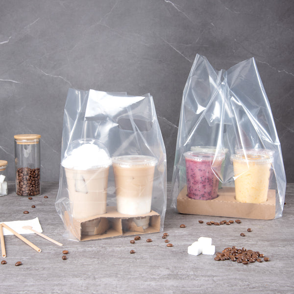 Restaurantware Bag Tek Clear Plastic Take Out Bag - Fits 2-Cup Drink Carrier - 13 3/4" X 7 3/4" X 4 1/4" - 100 Count Box