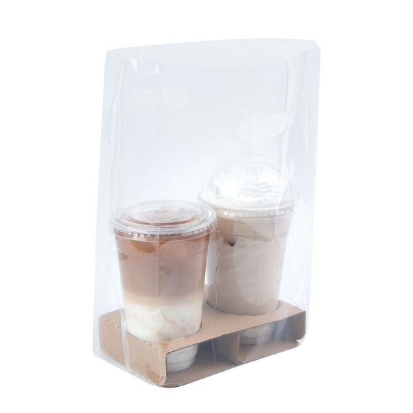 Restaurantware Bag Tek Clear Plastic Take Out Bag - Fits 2-Cup Drink Carrier - 13 3/4" X 7 3/4" X 4 1/4" - 100 Count Box