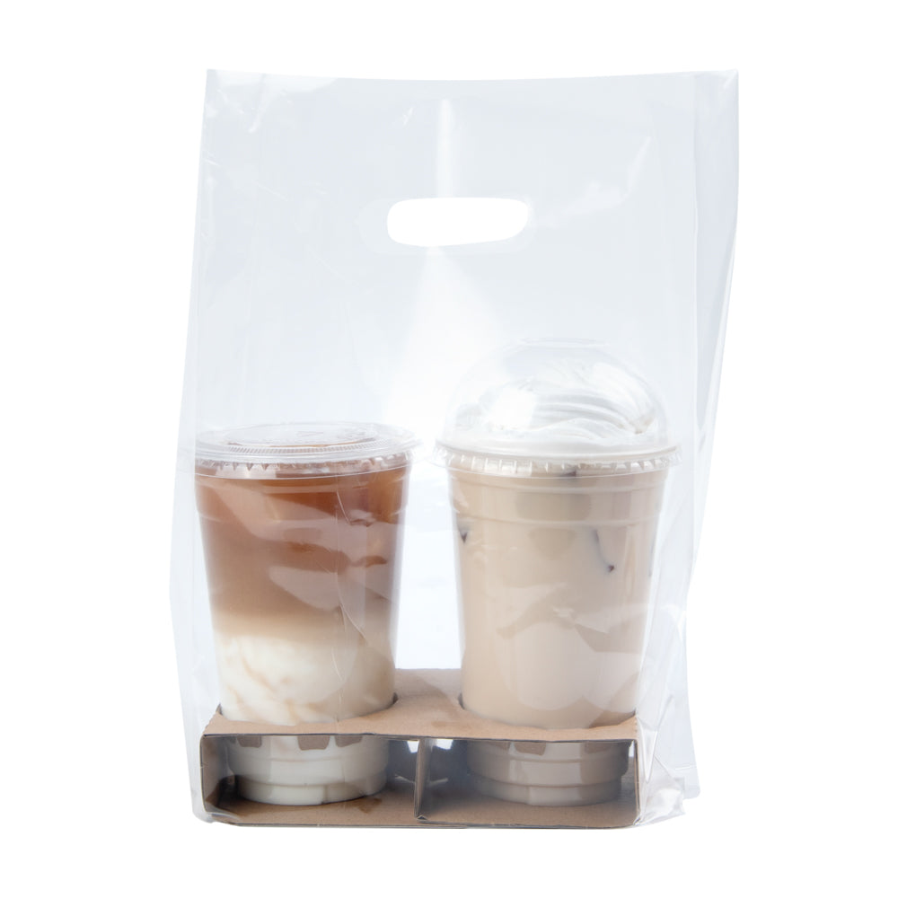 restaurantware Bag Tek Clear Plastic Take Out Bag - Fits 2-Cup Drink Carrier - 13 3/4" x 7 3/4" x 4 1/4" - 100 count box