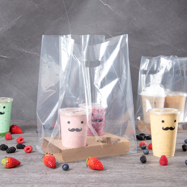 Restaurantware Bag Tek Clear Plastic Take Out Bag - Fits 4-Cup Drink Carrier - 17 3/4" X 9 3/4" X 7" - 100 Count Box