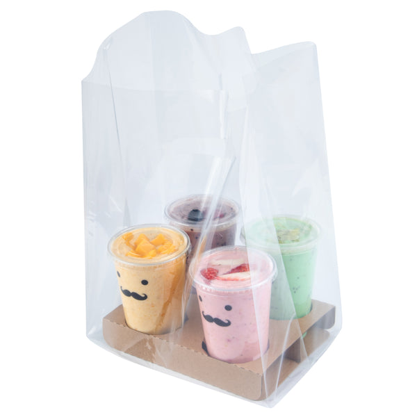 Restaurantware Bag Tek Clear Plastic Take Out Bag - Fits 4-Cup Drink Carrier - 17 3/4" X 9 3/4" X 7" - 100 Count Box