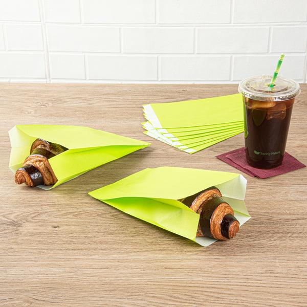 Restaurantware Bag Tek Eco Green Paper French Fry / Snack Bag - 5" X 3" X 8 3/4" - 100 Count Box