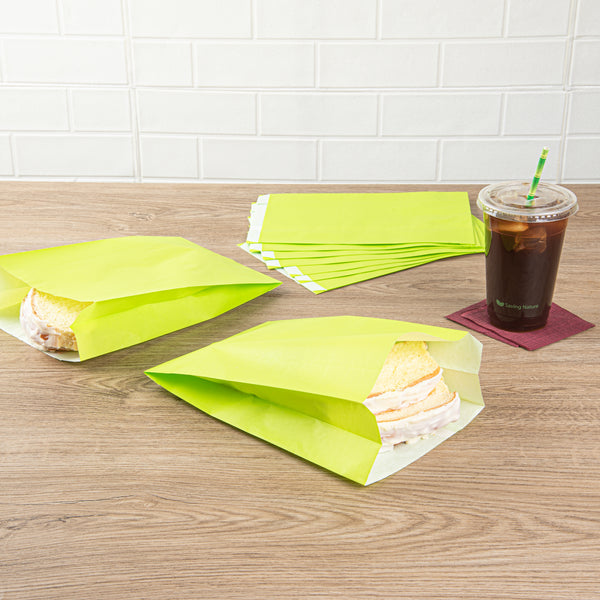 Restaurantware Bag Tek Eco Green Paper French Fry / Snack Bag - 7" X 3" X 11" - 100 Count Box