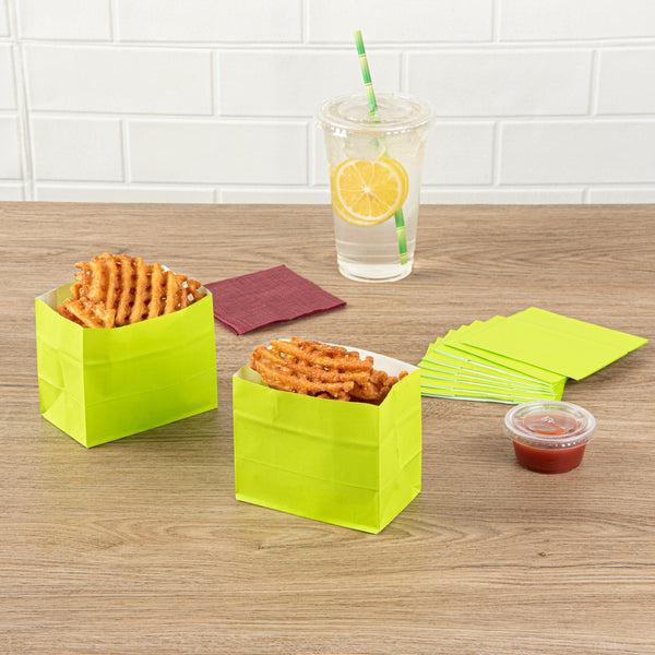 Restaurantware Bag Tek Eco Green Paper Large Snack Bag - 4 1/4" X 2 1/2" X 3 3/4" - 100 Count Box