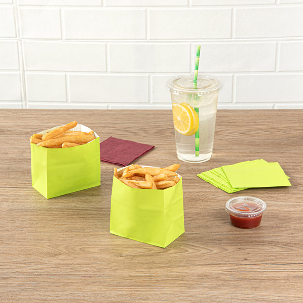 Restaurantware Bag Tek Eco Green Paper Small Snack Bag - 3 3/4" X 2 1/4" X 3 3/4" - 100 Count Box