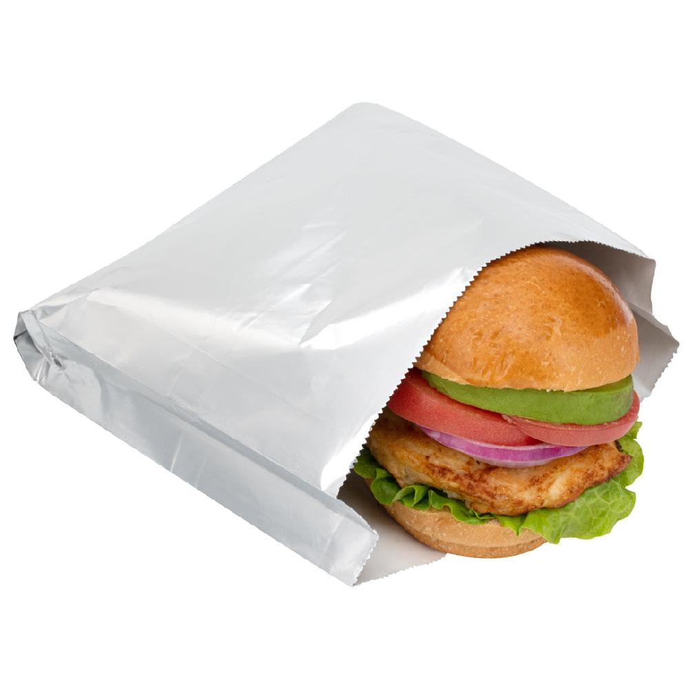 restaurantware Bag Tek Foil Paper Hot Sandwich Bag - 7 3/4" x 1 3/4" x 7 3/4" - 100 count box