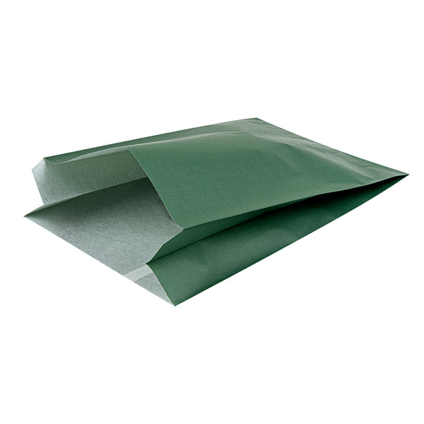 Restaurantware Bag Tek Forest Green Paper French Fry / Snack Bag - 7" X 3" X 11" - 100 Count Box