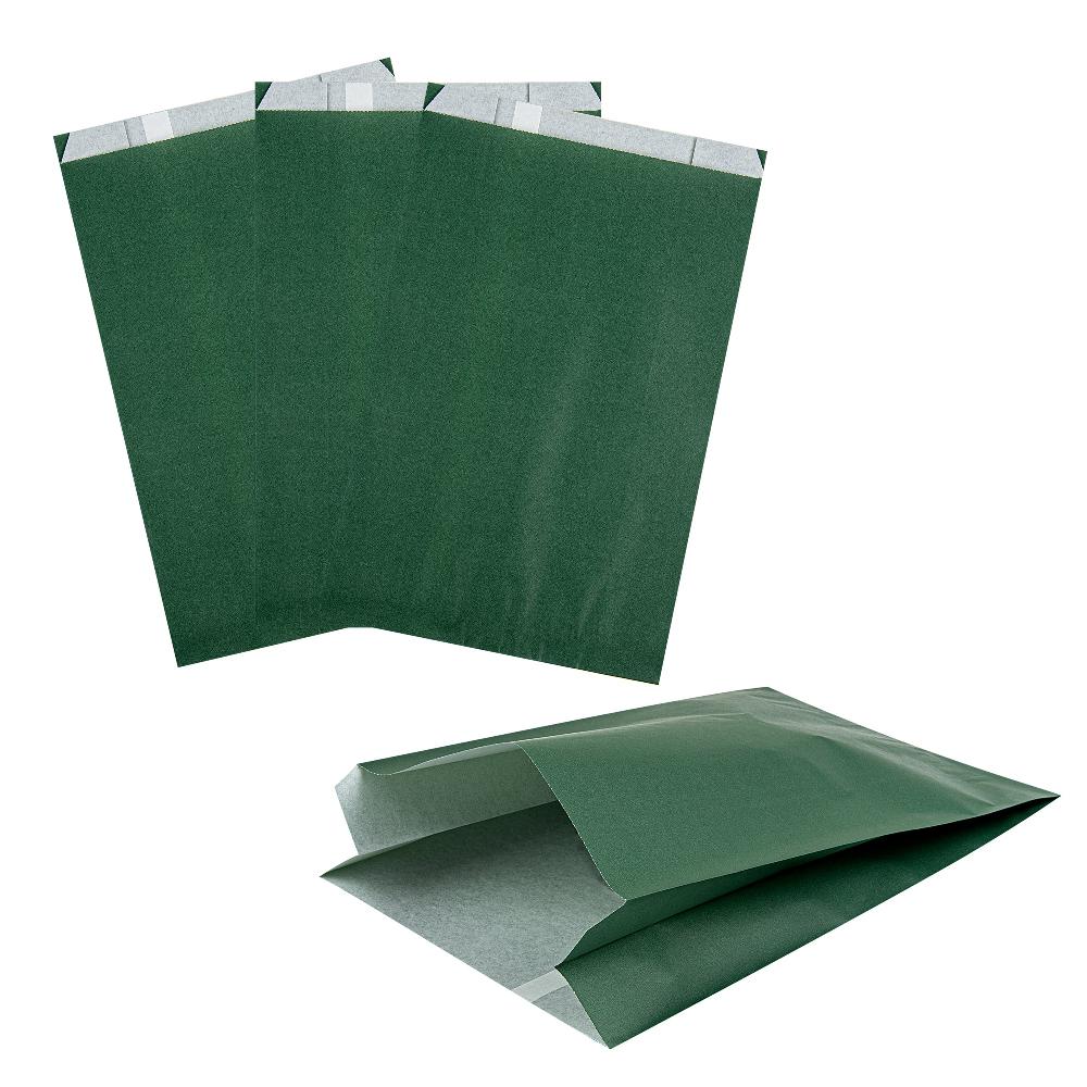 restaurantware Bag Tek Forest Green Paper French Fry / Snack Bag - 7" x 3" x 11" - 100 count box