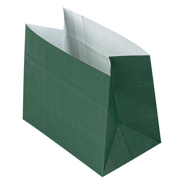 Restaurantware Bag Tek Forest Green Paper Large Snack Bag - 4 1/4" X 2 1/2" X 3 3/4" - 100 Count Box