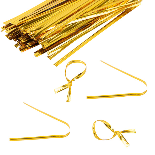 Restaurantware Bag Tek Gold Metallic Twist Tie / Bag Tie - 4" - 500 Count Box