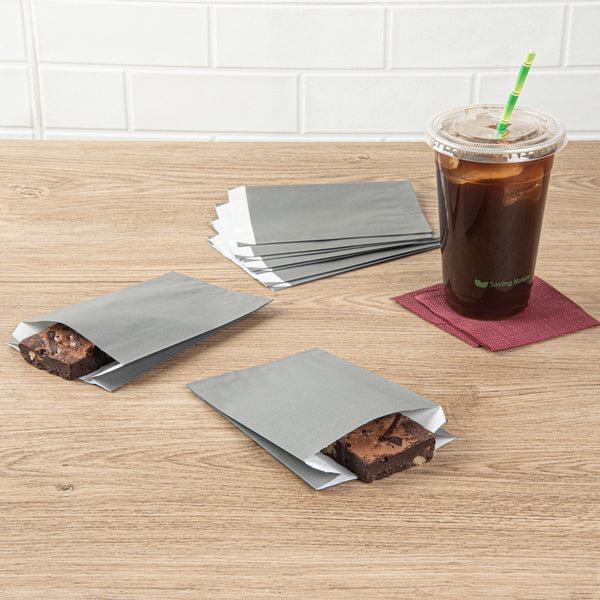 Restaurantware Bag Tek Gray Paper French Fry / Snack Bag - 4 1/4" X 1 1/2" X 6 1/4" - 100 Count Box