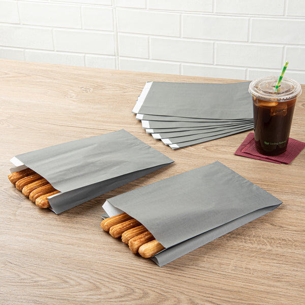 Restaurantware Bag Tek Gray Paper French Fry / Snack Bag - 7" X 3" X 11" - 100 Count Box