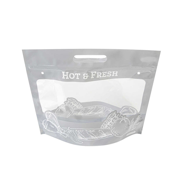 Restaurantware Bag Tek Gray Plastic Rotisserie Chicken / Hot Food Bag - Hot & Fresh - 12 3/4" X 5 3/4" X 10 1/4" - 100 Count Box