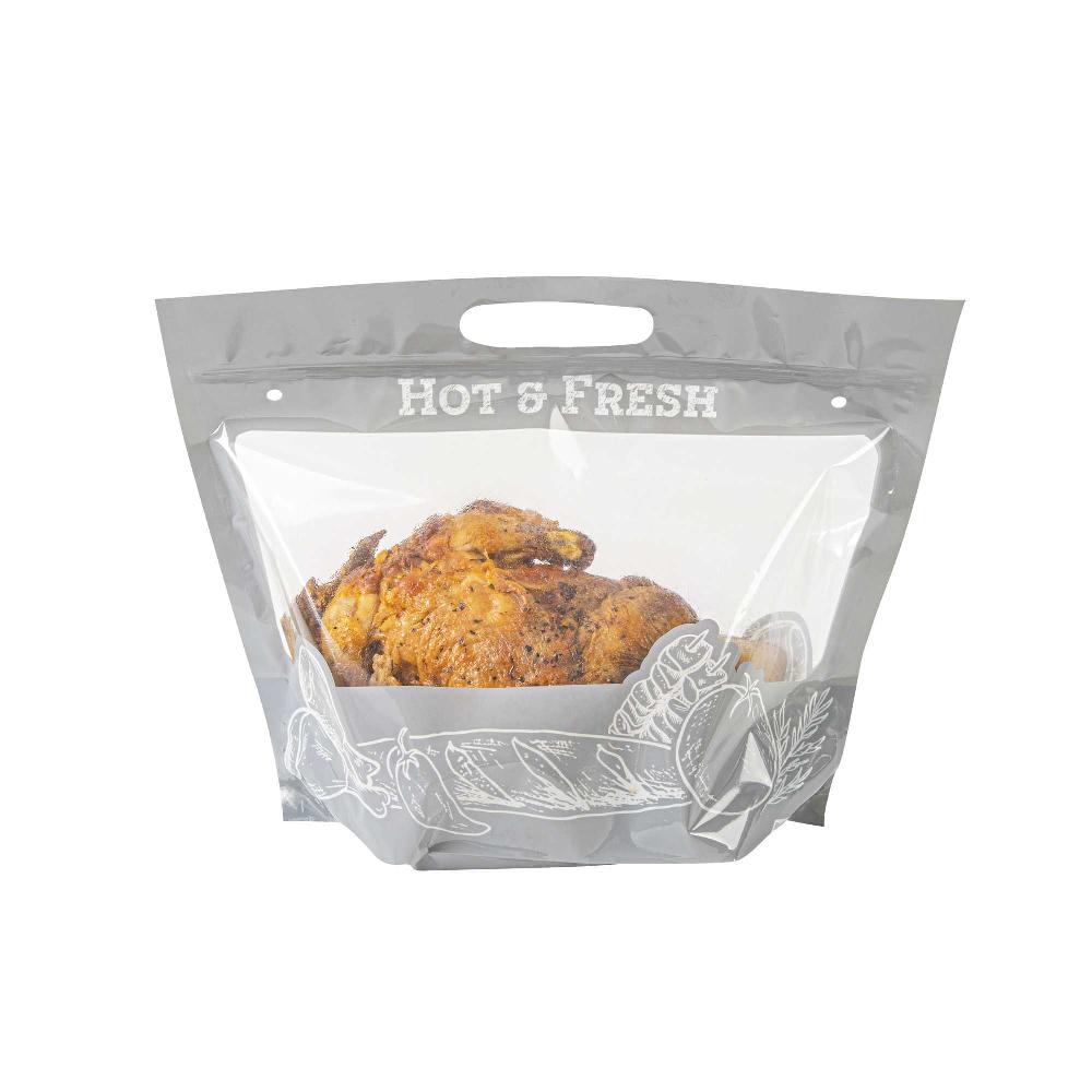 restaurantware Bag Tek Gray Plastic Rotisserie Chicken / Hot Food Bag - Hot & Fresh - 12 3/4" x 5 3/4" x 10 1/4" - 100 count box