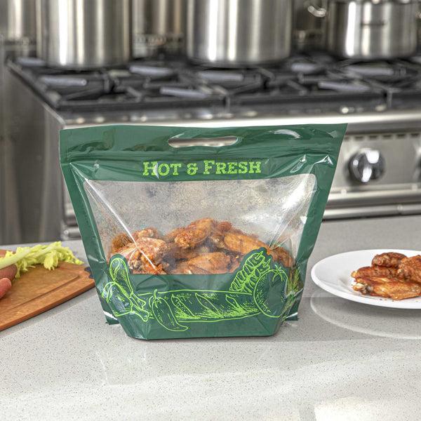 Restaurantware Bag Tek Green Plastic Rotisserie Chicken / Hot Food Bag - Hot & Fresh - 12 3/4 X 5 3/4 X 10 1/4 - 100 Count Box