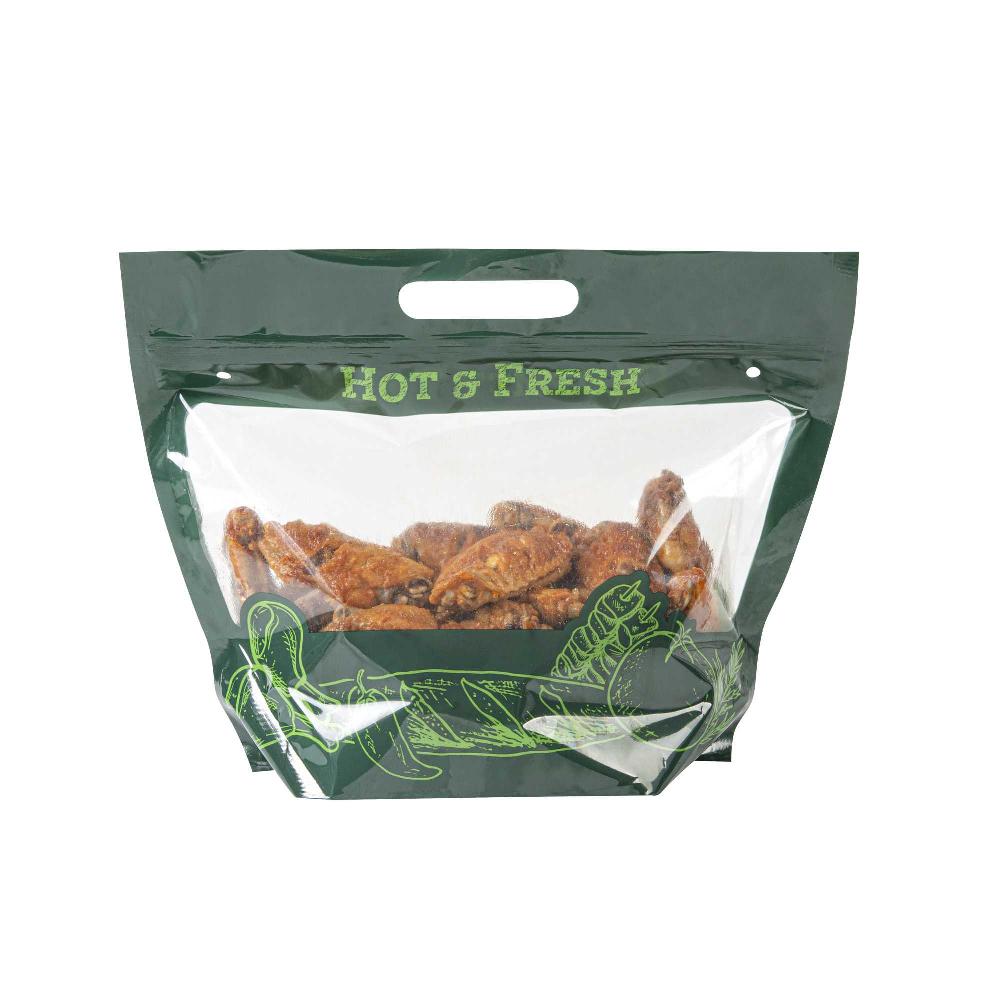 restaurantware Bag Tek Green Plastic Rotisserie Chicken / Hot Food Bag - Hot & Fresh - 12 3/4 x 5 3/4 x 10 1/4 - 100 count box