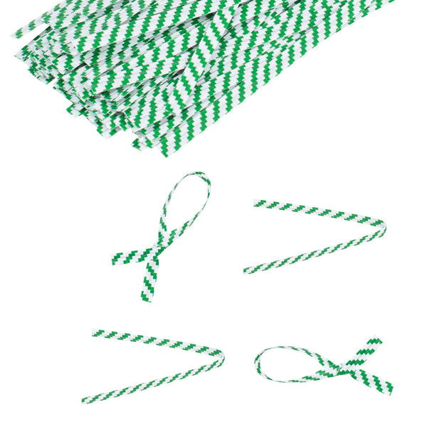 Restaurantware Bag Tek Green Stripe Paper Twist Tie / Bag Tie - Laminated - 4" - 50000 Count Box
