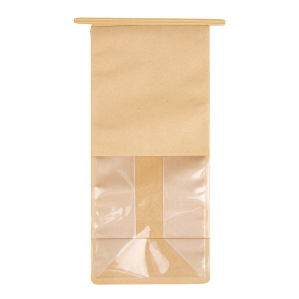 Restaurantware Bag Tek Kraft Cotton Paper Tin Tie Bag - With Clear Window - 5" X 4" X 11 1/4" - 100 Count Box