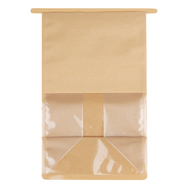 Restaurantware Bag Tek Kraft Cotton Paper Tin Tie Bag - With Clear Window - 6 1/4" X 5" X 10 1/4" - 100 Count Box
