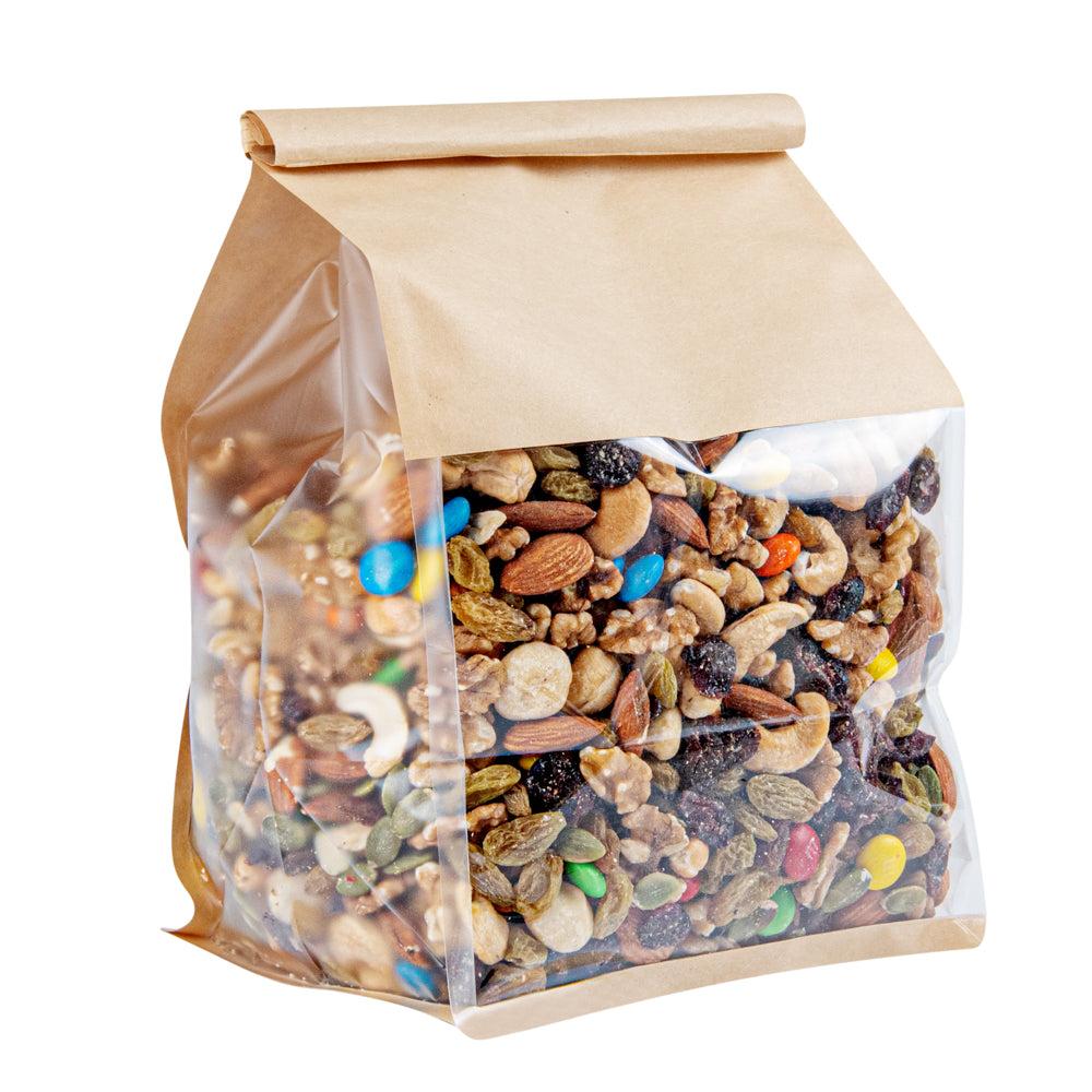 restaurantware Bag Tek Kraft Cotton Paper Tin Tie Bag - with Clear Window - 6 1/4" x 5" x 10 1/4" - 100 count box