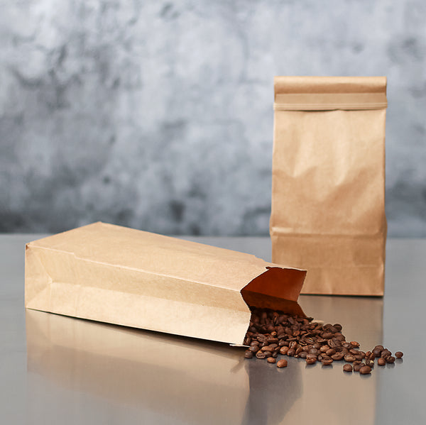 Restaurantware Bag Tek Kraft Paper Bakery / Coffee Tin Tie Bag - 4 3/4" X 2 1/2" X 9 3/4" - 100 Count Box