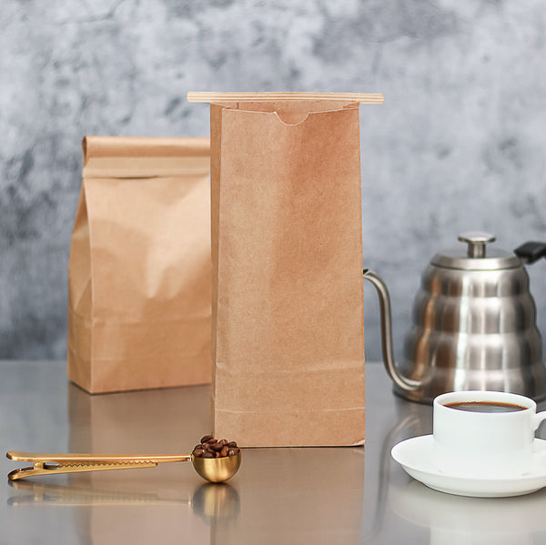 Restaurantware Bag Tek Kraft Paper Bakery / Coffee Tin Tie Bag - 4 3/4" X 2 1/2" X 9 3/4" - 100 Count Box