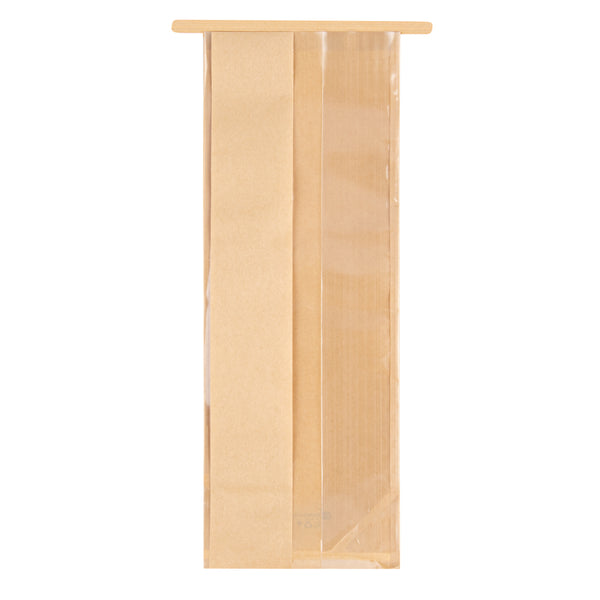Restaurantware Bag Tek Kraft Paper Bakery Tin Tie Bag - With Window - 4 3/4" X 3 1/2" X 12 1/2" - 100 Count Box