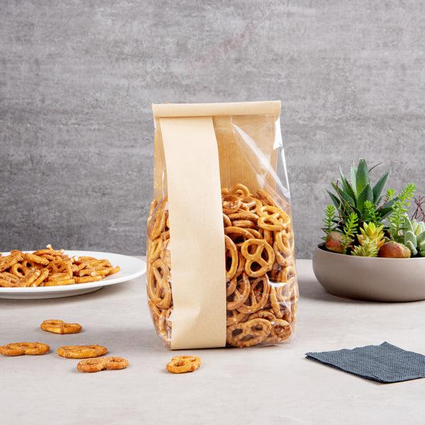 Restaurantware Bag Tek Kraft Paper Bakery Tin Tie Bag - With Window - 4 3/4" X 3 1/2" X 12 1/2" - 100 Count Box